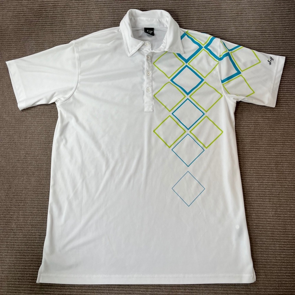 Sligo Mens XL Golf Polo Shirt White Geometric Diamond Pattern Performance Top